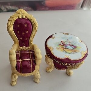 Vintage 1898 China Co Miniature Porcelain Chair and Table Decor Set - READ